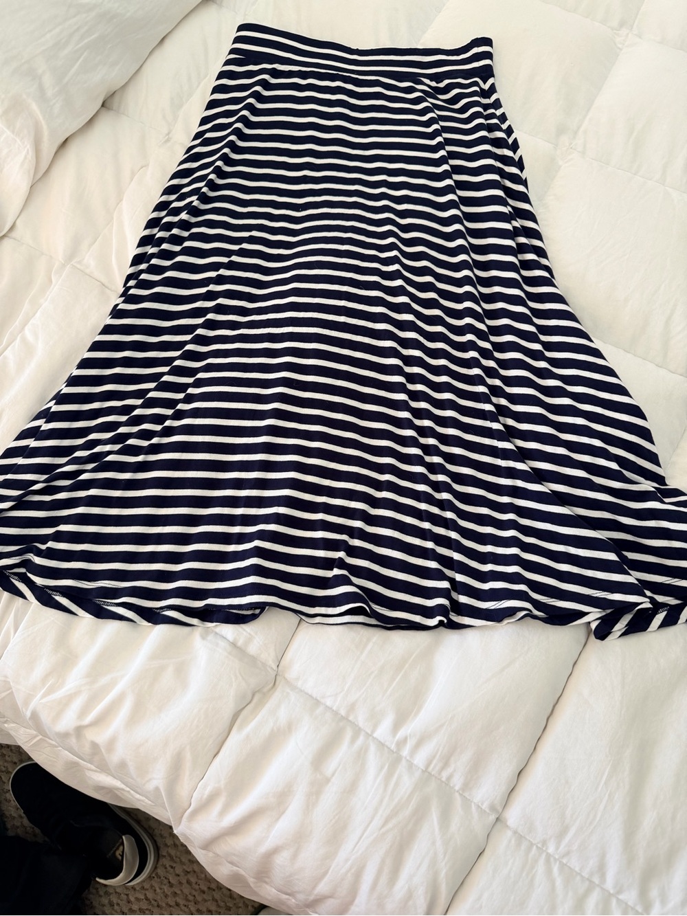 Boden Navy & White Striped A-Line Midi Skirt